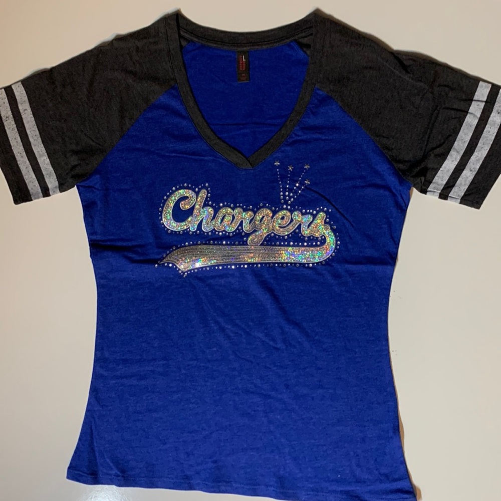 Woman’s “ Chargers “ top by District Made